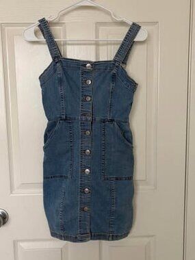 H&M Divided Denim Button-Front Mini Dress, Size 6